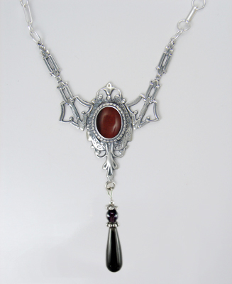 Sterling Silver Victorian Necklace With Red Tiger Eye